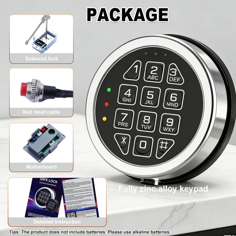 Programmable Electronic Safe Lock Replacement Keypad, Digital Gun Safe Solenoid Lock with Override Keys Fits Many Security Safe Boxes and Security Cabinet