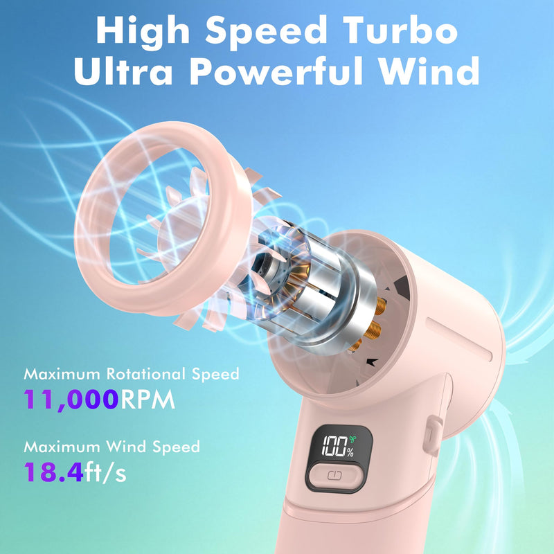 AMACOOL Portable Handheld Turbo Fan丨5 Speed Foldable Hand Fans丨Max 20 Hours Runtime丨Rechargeable Mini Pocket Cooling Fan for Travel, Outdoor Activities, Gifts for Women Pink