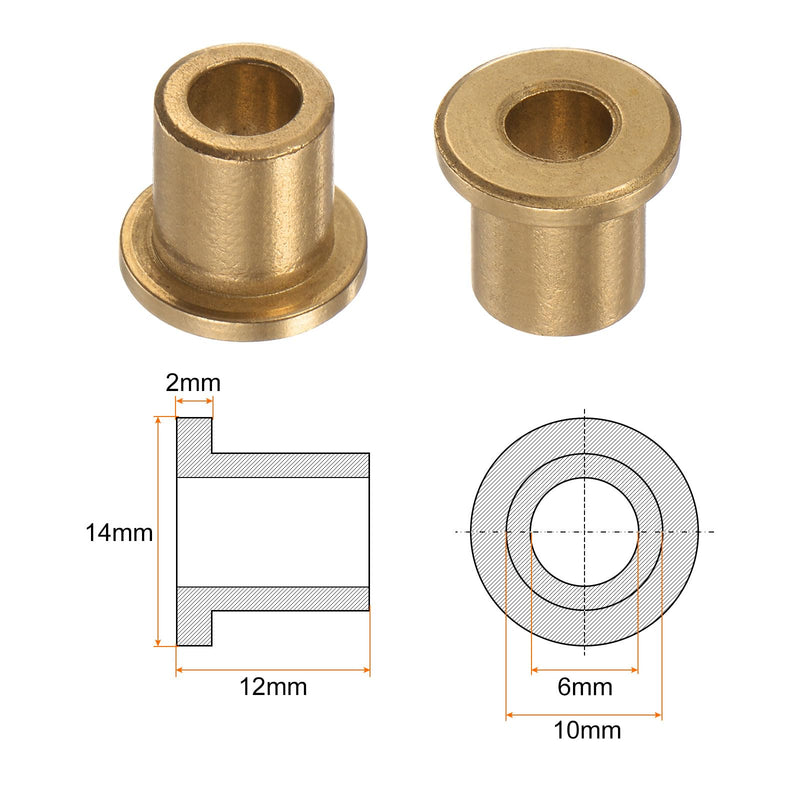 HARFINGTON 8pcs Flange Bearing Sleeve 6mm Bore 10mm OD 12mm Length 2mm Flange Thickness Bronze Bushing Self Lubricating Bushings Sleeve for Industrial Equipment 6mm x 10mm x 12mm 8