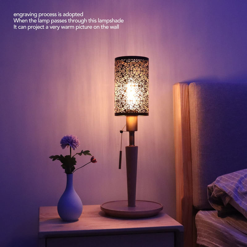 Acouto Lamp Shade for E27 E26 Bulb Hollow Carving Metal Cylindrical Circular Pattern Detachable Decorative Nightstand Table Lamp Shade Lampshade for Table Lamp and Floor Light