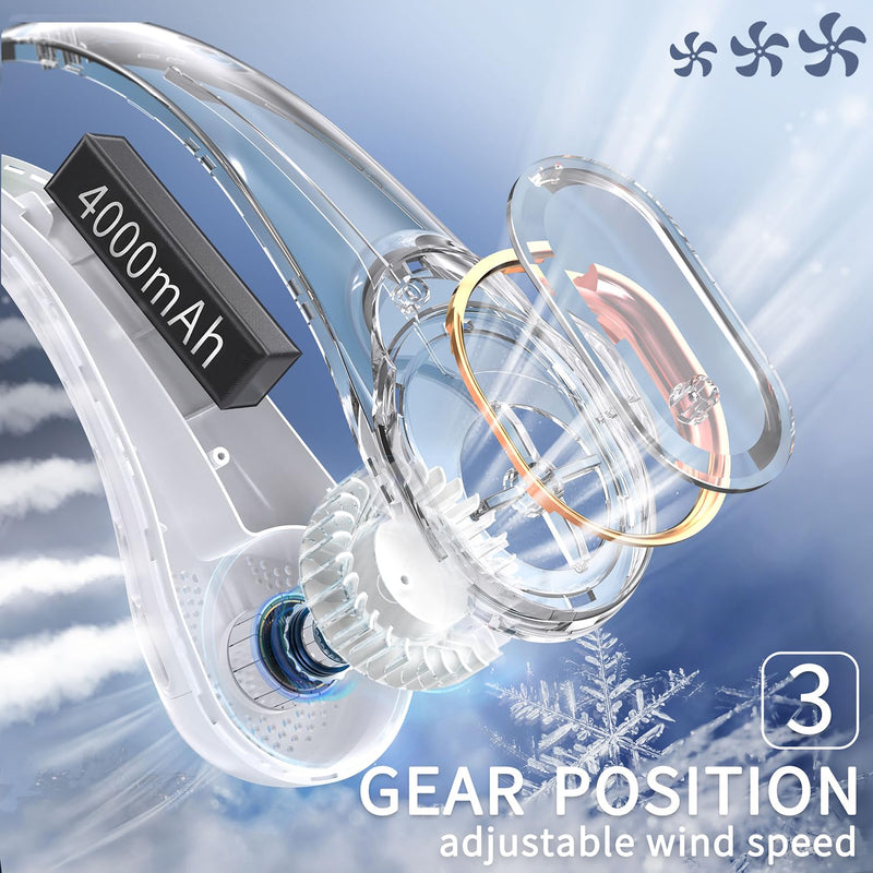 FrSara Neck Fan, Portable Personal Fan Strong Wind, 4000mAh, Air Volume,360° Cooling, No Hair Twisting, Air Volume On 2 Sides, Non-Slip, Quick Charge, Long Use Time, Birthday Gift for Women, Dad, Men White