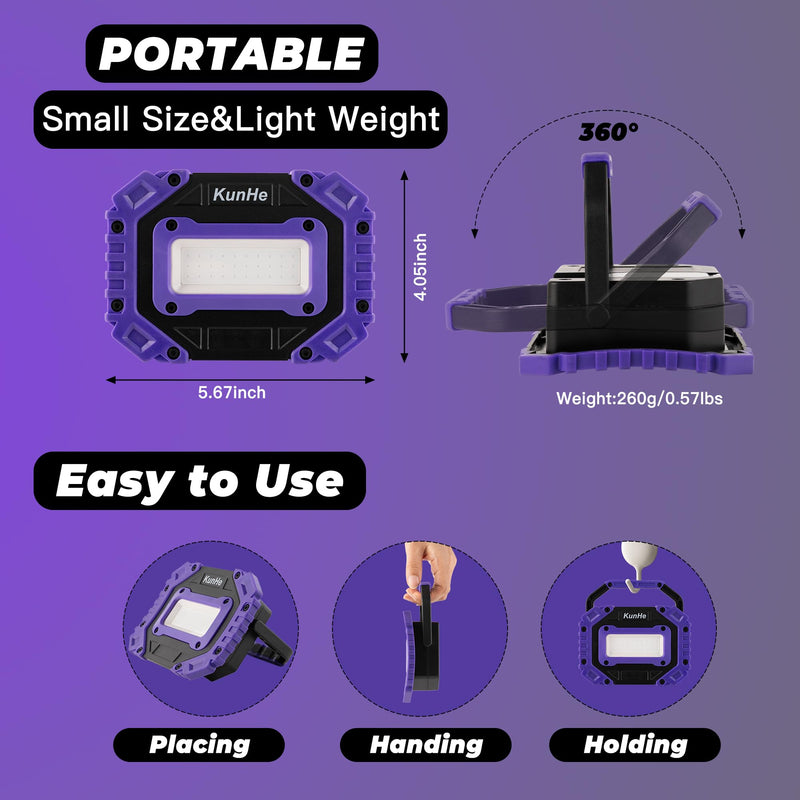 KunHe Rechargeable UV Black Light, Portable Battery Powered Blacklight, Cordless UV Light, 395nm Ultraviolet Floodlight Lamp for Night Fishing, Dark Glow Party, Halloween, 2 Pack 395 UV 2.0