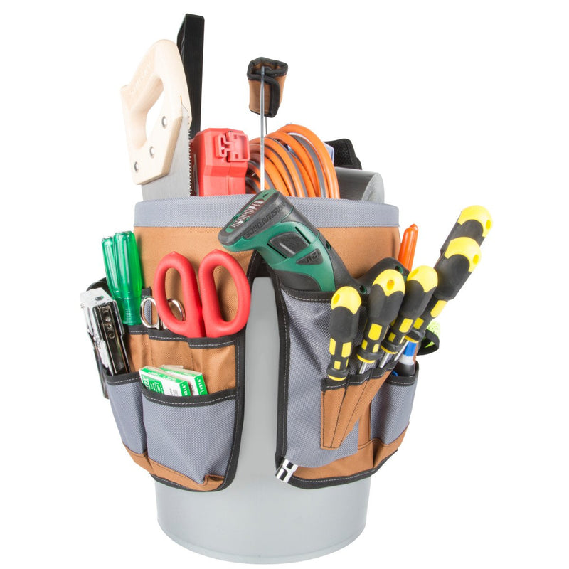 Dickies 35-Pocket 5-Gallon Bucket Organizer With Drill Holster, Padded Handle, and Tape Tether, for Contractors and Painters