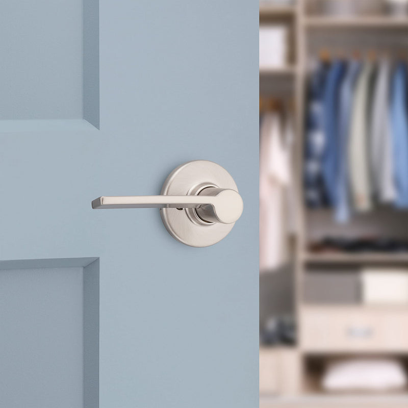 Kwikset Ladera Door Lever Left Handed Half Dummy Door Handle, Round Rose in Satin Nickel (Pack of 2) 1 Count (Pack of 2)