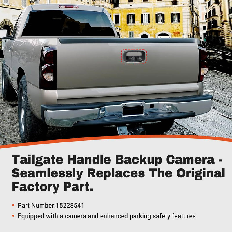 Tailgate Handle Backup Camera Compatible with 1999-2006 Chevy Silverado GMC Sierra 1500 2500 3500 HD Waterproof Reversing Rear View Back Up Camera, Tailgate Handle Backup Kit Replaces# 15228541 1999-2006 Chevy Silverado 1500