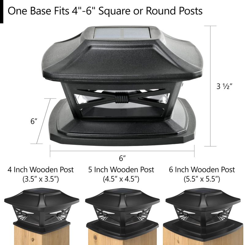 Davinci Lighting Flexfit Solar Outdoor Post Cap Lights - Includes Bases for 4x4 5x5 6x6 Wooden Posts - Bright LED Light - Slate Black (8 Pack) 8 Pack