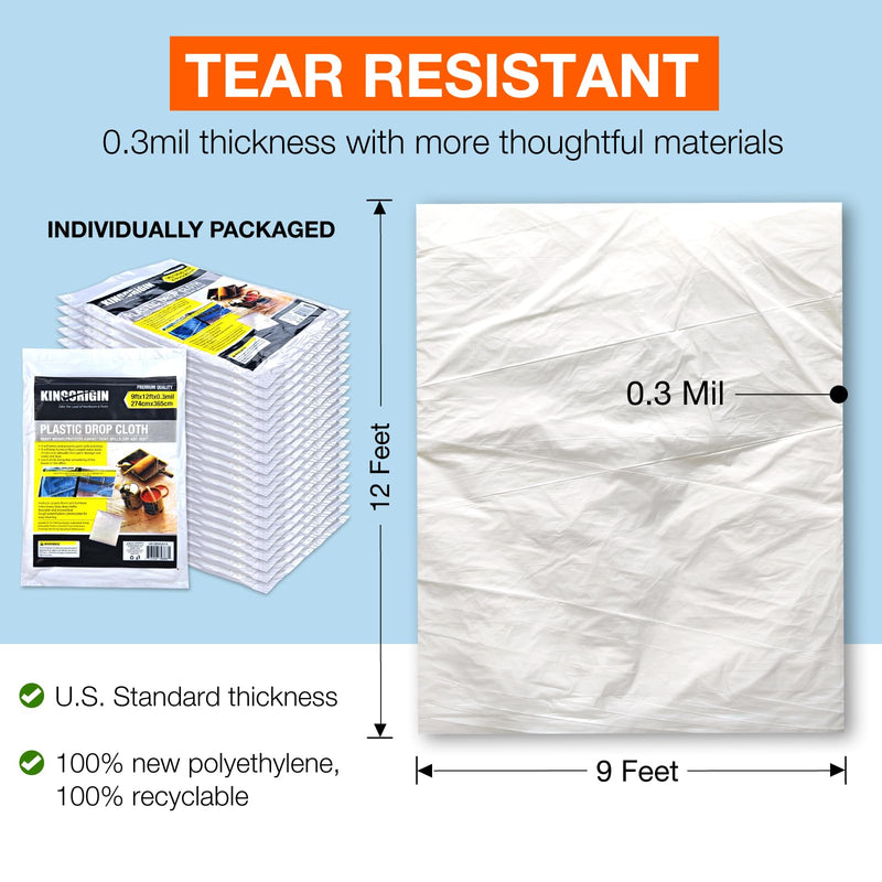 King Origin Plastic Drop Cloths 10 Pack, 9x12 Ft 9x12 Ft, 10 pcs