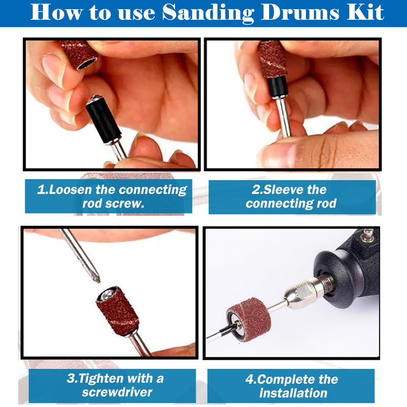 400 Pieces Sanding Drums Kit,Drum Sander Sleeves 376pcs (80 120 240 320 400 600Grit),24Pcs Drum Mandrels diameters,for Dremel Rotary Tool
