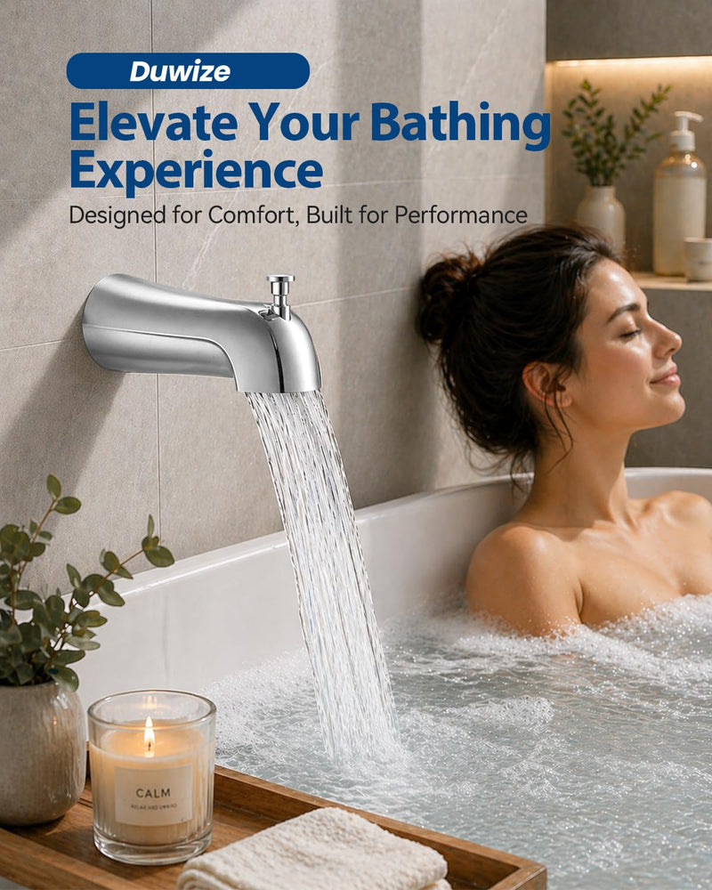 Universal Bathtub Faucet with Diverter, Tub Spout Replacement Fits 1/2" Slip-on Copper Pipe and 1/2" & 3/4" IPS Threaded, Bathroom Tub Faucet Set with Adapters and Hex Wrench (Chrome) Chrome