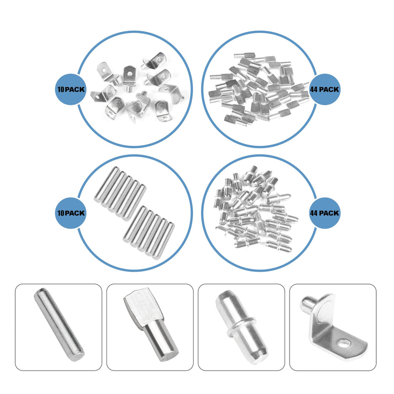 108 Pcs Shelf Pins Kit, Metal Nickel Plated Shelf Support Pin, Bookshelf Pegs Cabinet Shelf Bracket Pegs Shelf Pins Holders for Kitchen Furniture & Closet 4 Styles ( 5mm & 1/4inch ) 108Pcs Shelf Pins Kit