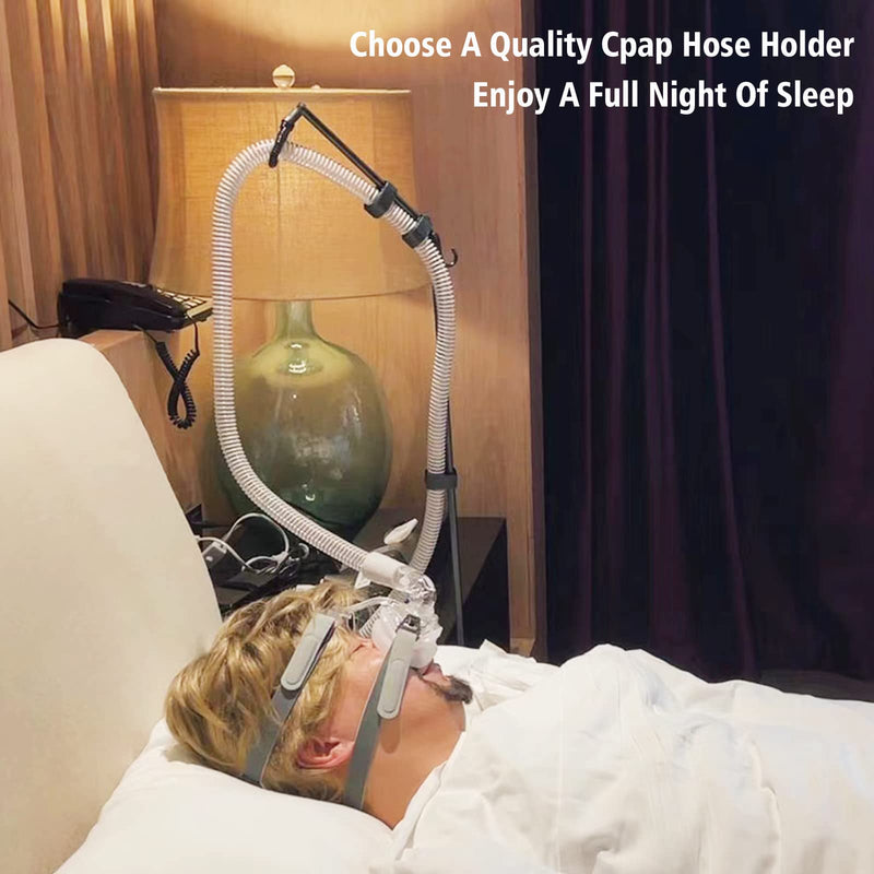 LONYEON CPAP Hose Holder - CPAP Hose Hanger for Bed Avoid Tangling and Prevent Blockage,Keeps The Air Hose Up and Away from Your Face and Arms to Make You Sleep Better,Black Triangle Base-Height Fixed