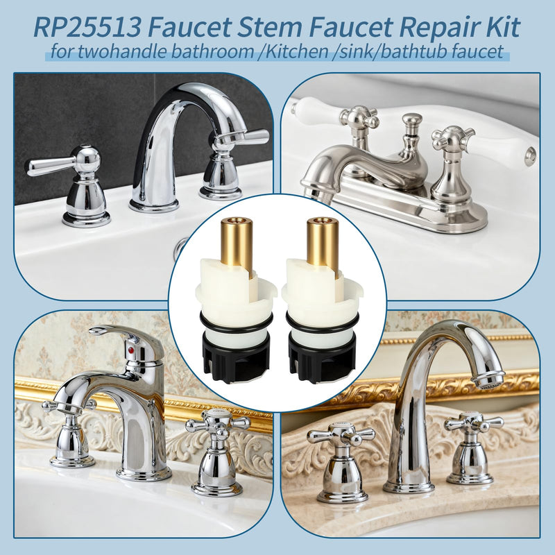 RP25513 Faucet Stem Assembly Replacement for Delta Two Handle Faucet Repair Kit With RP24096 Cartridge RP4993 Seat and Spring RP24097 Turn Stop1/4, 2 pack