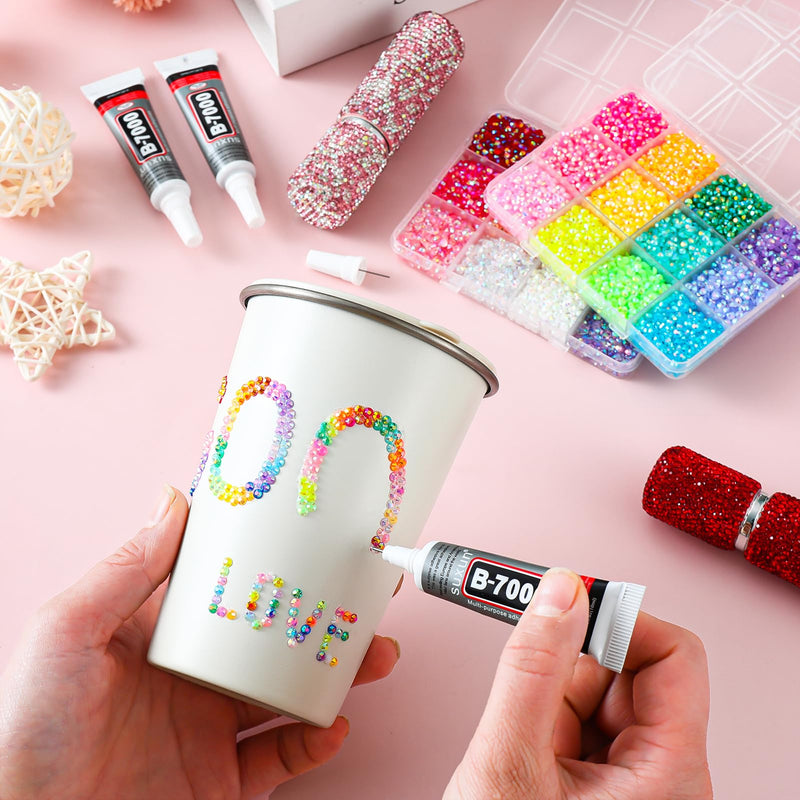 32000Pcs Resin Flatback Rhinestones for Bedazzling Kit with 4 Pcs B7000 Glue 3mm Multicolor Bedazzler Kit with Rhinestones and Tools DIY Bedazzling Gems for Crafting Clothing Shoes Cups Set 1 - 4 Boxes Resin Rhinestones