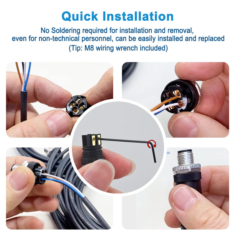 M8 4 Pin Male & Female Socket Panel Aviation Wire Connector,8mm Industrial Circular Sensor Connector,Outdoor Waterproof IP67 A Coding,4 Sets Male+Female
