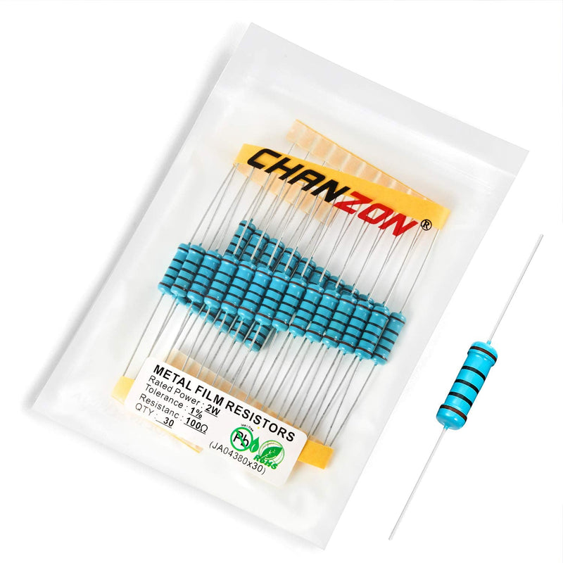 Chanzon 30pcs 2W 100 Ω ohm Metal Film Fixed Resistor 0.01 ±1% Tolerance 100R MF Through Hole Resistors Current Limiting Rohs Certificated [2ZC28] 100 ohm