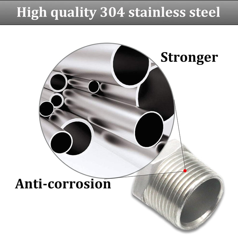 2 Pcs Reducer Hex Bushing, 304 Stainless Steel 1" Male NPT to 3/4" Female NPT（ 1"MNPT - 3/4"FNPT） Pipe Fitting Hex Bushing, Heavy Duty Pipe Fitting Reducer Adapter 1" - 3/4"