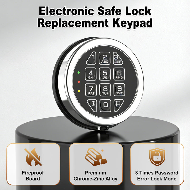Programmable Electronic Safe Lock Replacement Keypad, Digital Gun Safe Solenoid Lock with Override Keys Fits Many Security Safe Boxes and Security Cabinet