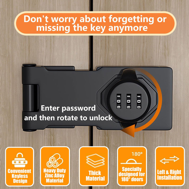 Bifold Door Lock 3-Digit Password Keyless Cabinet Door Locks with Combination Sliding Closet Lock Pantry Door Lock, Closet Door Lock for Double Barn Shed Door Yardlock for Garage Garden 1PCS Black 1Pack