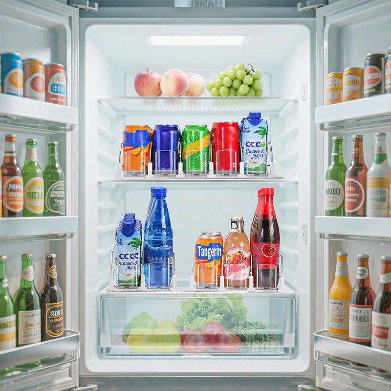 Upgraded Drink Organizer for Fridge，Soda Can Dispenser for Refrigerator，Automatic Self-Pushing Drink Pusher，Space-Saving Fridge Storage，Holds up to 10-15 Cans, 2 Row 2row
