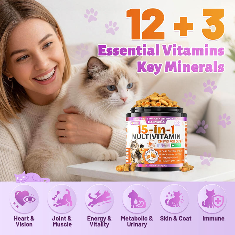Cat Vitamins & Lysine for Cats, Cat Multivitamin & Immune Support Treats with Taurine, Colostrum, Omega-3 for Skin, Digestion, Respiratory & Daily Wellness, Chicken & Krill Flavor