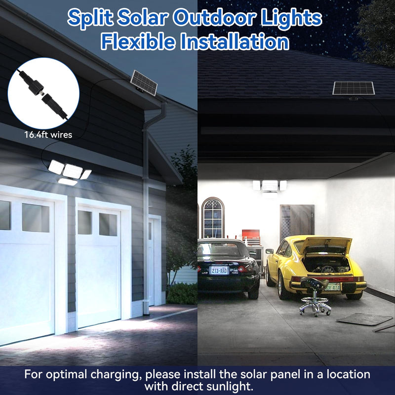 Aialun Solar Security Lights Outdoor with Dual Motion Sensor, 8500K 292 LEDs 4 Heads Split Solar Flood Lights with 16.4ft Cable&Remote Control, 3 Mode Flood Wall Lights for Backyard, Garage-1 Pack 1 Pack