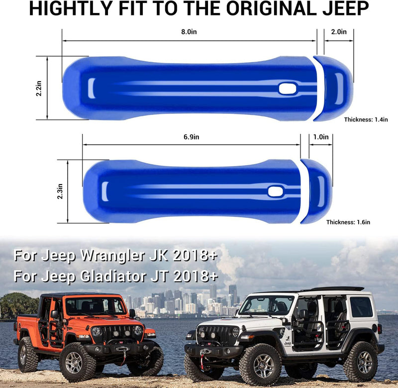 CheroCar Blue Door Handle Cover Trim Tailgate Handle Cover Kit Fit for 2018-2026 Jeep Wrangler JL JLU 4xe & Gladiator JT Sports Sahara Freedom Rubicon 2/4-Door Exterior Accessories