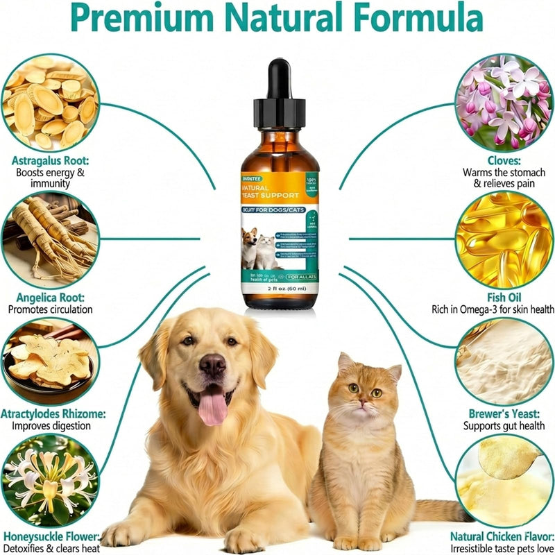 Natural Yeast Relief for Dogs&Cats, Support Healthy Itch Relief, Ear Paw Discomfort Care, Itch Relief for Dog&Cats, Allergy Supports, Inflammation Relief for Dogs(2 Pack (60 ml + 60 ml))