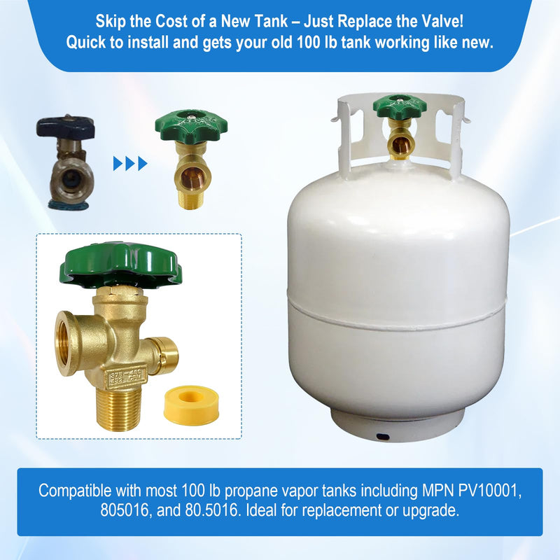 Propane Tank Adapter, 100LB Propane Vapor Tank Service Valve Coupler, Tank Service Valve (POL Connection, 3/4 Male NPT, Heavy Handle) - Fits for Grills, Heaters, RVs, Fryers & Outdoor Propane Setups.