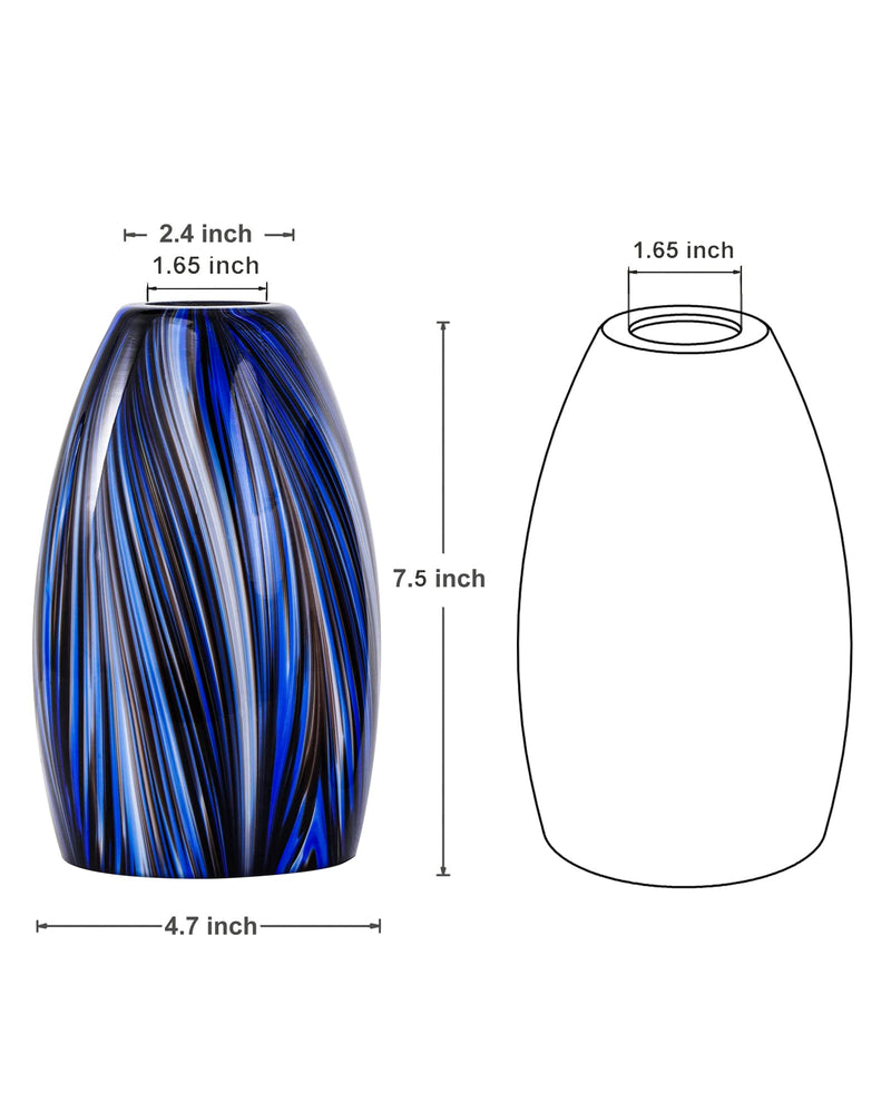 Oval Glass Lamp Shade Only Art Glass Lamp Covers Light Fixture Replacement for Kitchen Island Mini pendant Ceiling Lights Chandelier Hand Blown Glass Shade Replacement (Brown and Blue） Brown and Blue