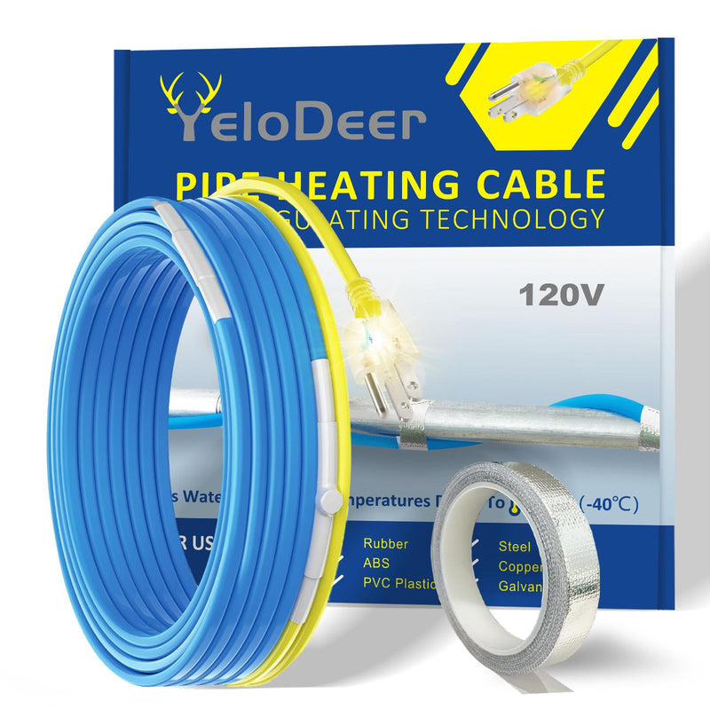 6 FT Heating Cable for Water Pipes with Upgraded Thermostat, Heat Trace for Metal And Plastic Home Water Pipes YeloDeer, 120 V Electric Pipe Heat Cable for Pipe Freeze Protection 6-Feet