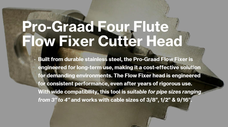 2-1/2” Spear 4 Flute Flow Fixer Drain Cleaner Plumbing Snake Cutter Head for 3” – 4” Pipes, Clears & Scrapes Inner Walls, Fits 3/8” 1/2" or 9/16” Cables, Commercial & Residential Use 2-1/2" Four Flute (for 3" - 4" pipes)