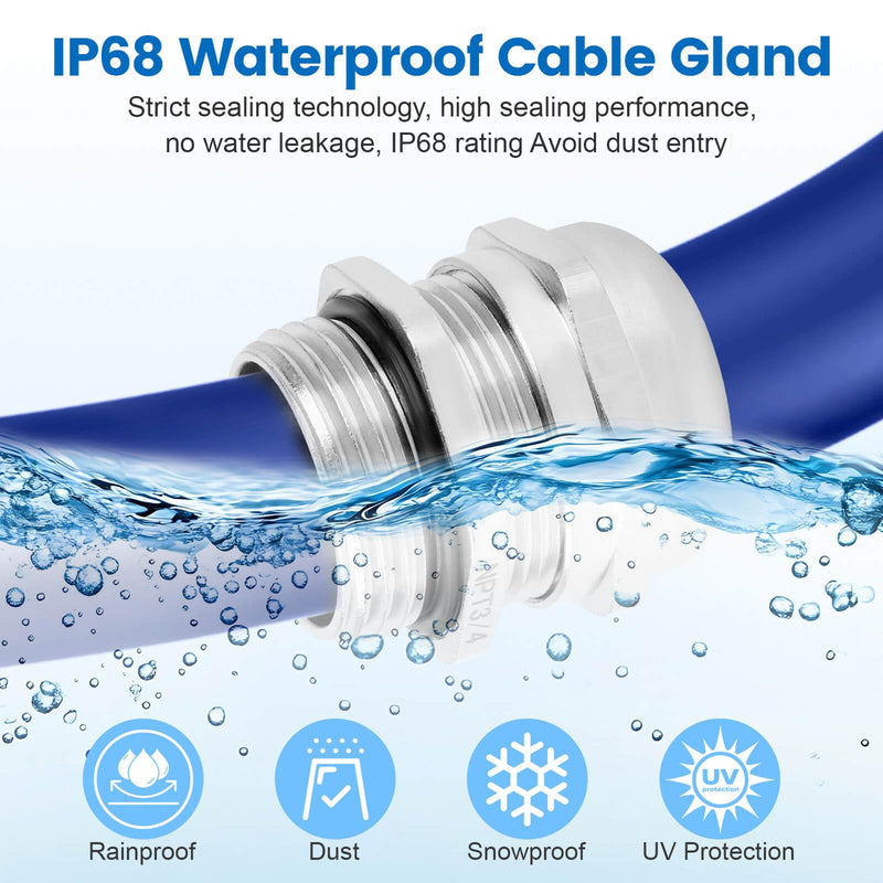 4 Pcs 3/4" NPT Nickel-Plated Copper Waterproof Cable Gland, IP68 Waterproof Adjustable Cable Glands, Strain Relief Cord Grip Connectors with Gaskets and Locknut for 13-18mm Cable Diameter
