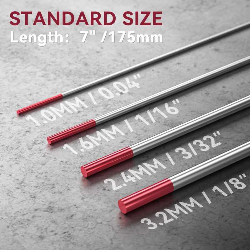 ARCCAPTAIN TIG Welding Tungsten Electrode 10-Pack 1/16"x 7"(Red, WT20/EWth-2) Red