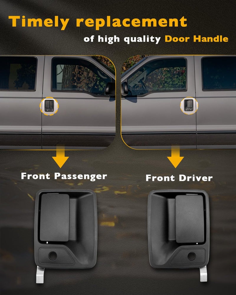 Exterior Door Handles, w/ Lock Cylinders & Keys, Compatible with 1999-2016 Ford F250 F350 F450 F550 Super Duty, 2000-2005 Ford Excursion, Front Left Driver & Right Passenger Side, OE# 79306 79307 Black Handles, w/ Lock Cylinder & Key
