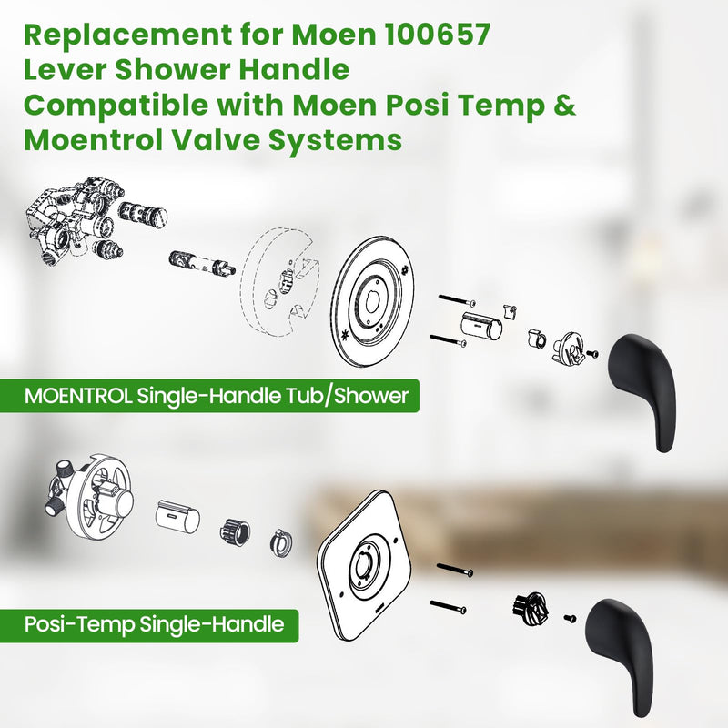 Replacement for Moen 100657 Lever Shower Handle, Compatible with Moen PosiTemp & Moentrol Valve Systems, Fits for Single Handle Tub/Shower Faucets, Matte Black