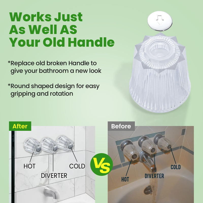 Shower Knobs 3 Piece Replacement Compatible with Price Pfister Windsor Tub and Shower Faucets, Shower Faucet Handle Replacement, 3 Pieces Hot Cold and Diverter Shower Handles Replacement,Clear Acrylic