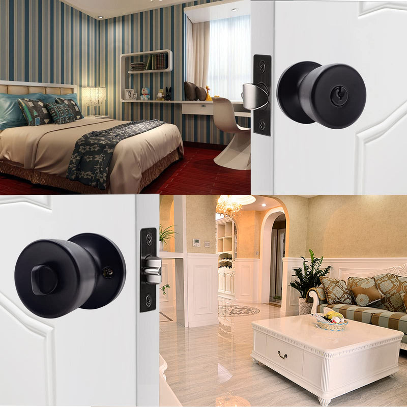 3 Pack Matte Black Round Ball Door Knob with Different Keys Passage Door Privacy Locking Interior/Exterior Door Knob/Berlin Series Lock for Room Door 3pcs Keyed Entry Black Matte ET3