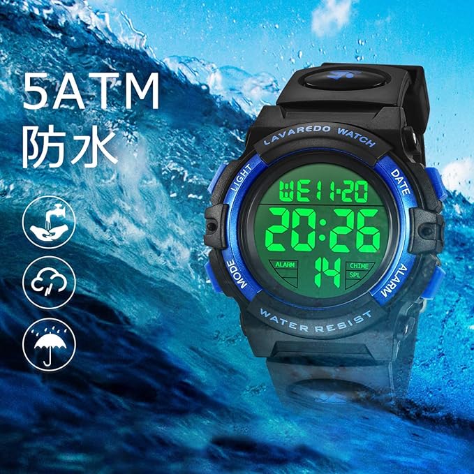 Kids Watch, Digital Watch, Boys Sports Watch, General Outdoor Use, Multifunctional, Waterproof Up To 164.0 ft (50 m), Alert, Date Display, Dual Time, LED, Analog Display, 9.3-Fluorescent Blue - NewNest Australia