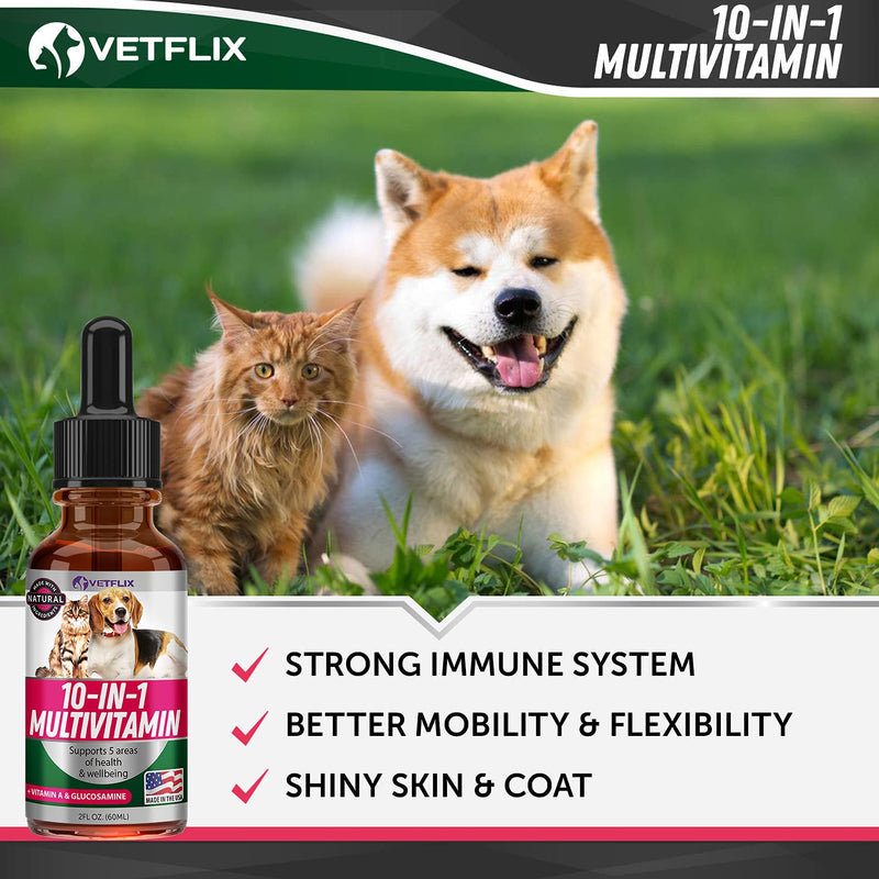 Allergy & Immune Support Bundle for Dogs, Cats, Puppies, and Kittens - 10 in 1 Pet Vitamins + Allergy Drops - Made in USA - Supports Immune, Skin, and Allergy Relief - 2 Fl Oz Each