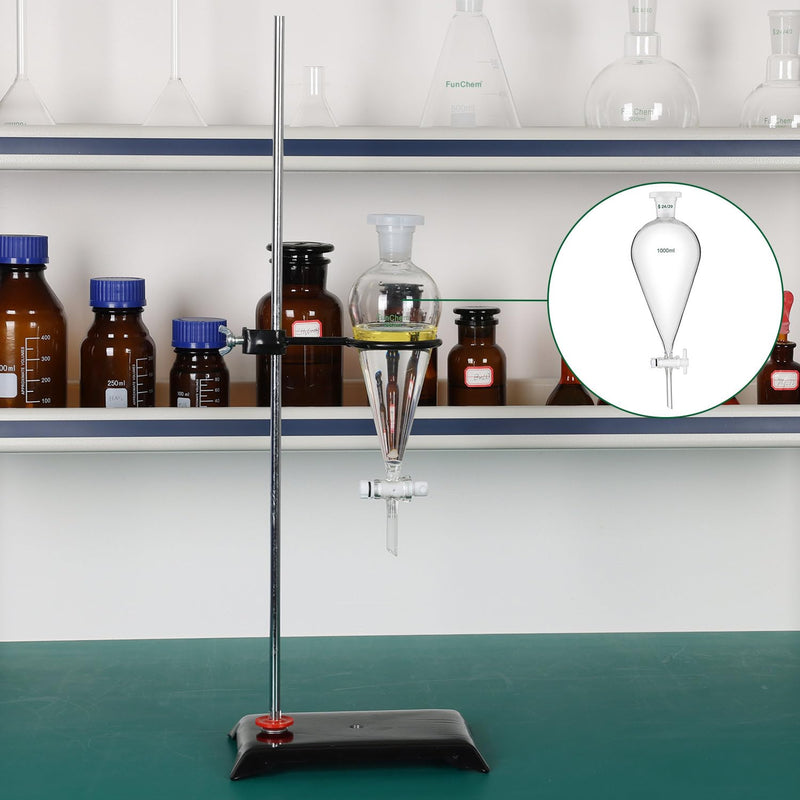 FunChem Conical Separatory Funnel 500 mL with 24/29 Joints and PTFE Stopcock, Borosilicate Glass Separating Funnel Heavy Wall Design 500.0 milliliters Oval 1 YQ-SeparatoryFunnel-500ML