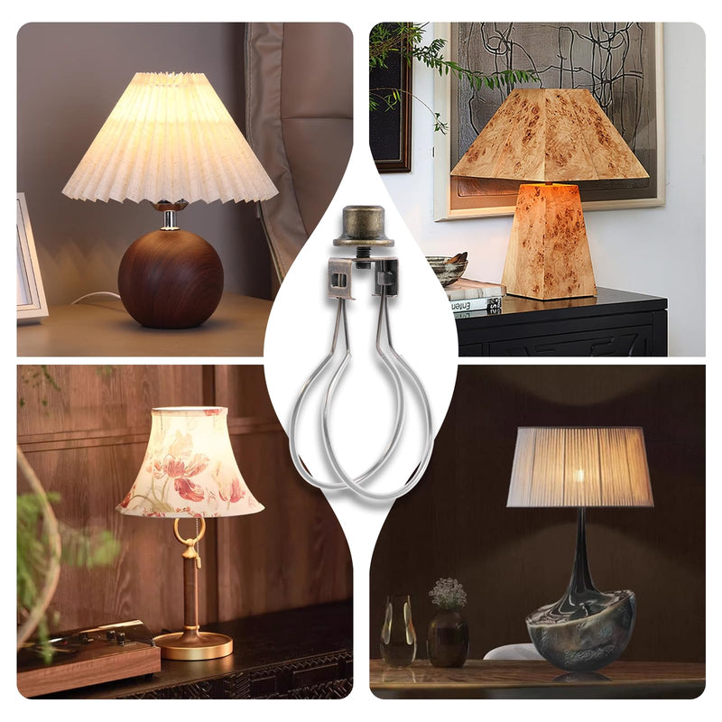 Lamp Shade Holder,Lamp Shade Light Bulb Clip Adapter,Clip On Lampshade Adapter Includes Finial and Lampshade Levellers,Spring Clip for Light Bulb (Antique Brass) Antique Brass