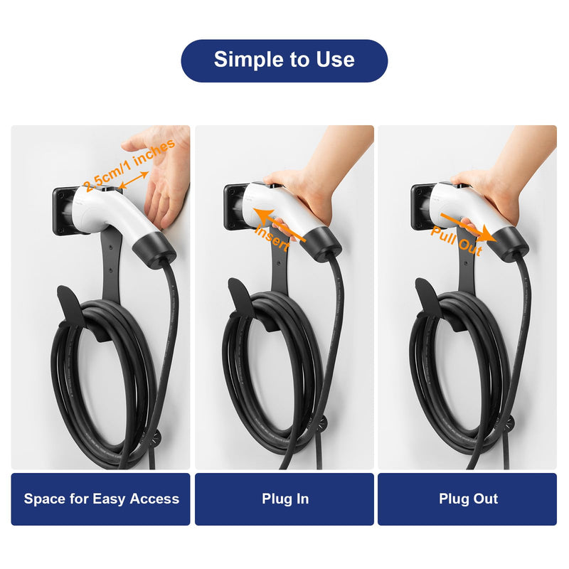 EV Charger Holder Cable Organizer Wall-Aligned Mount J1772 Holder, Space-Saving, No Cable Cutting, Electric Car Charger Cord Holder & Plug Holster Dock for J1772 Connector Charger Cable Holder
