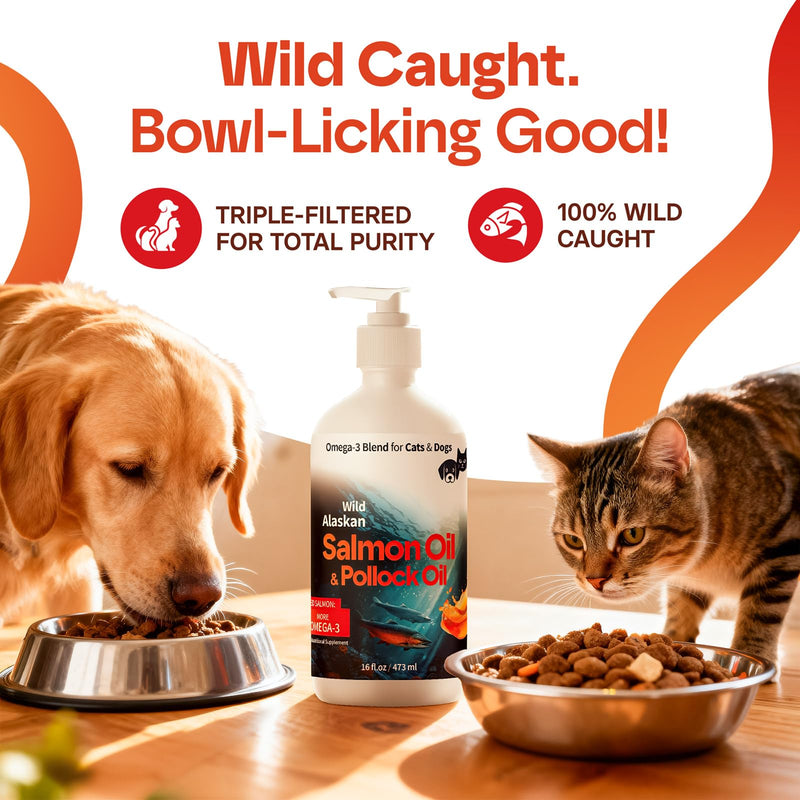 Wild Alaskan Omega 3 Salmon Oil for Dogs - Fish Oil for Dogs Natural Liquid - Must-Have Cat & Dog Essentials for Health - Cat and Dog Supplies Supports Skin & Coat - 16 Fl. Oz 16 fl oz