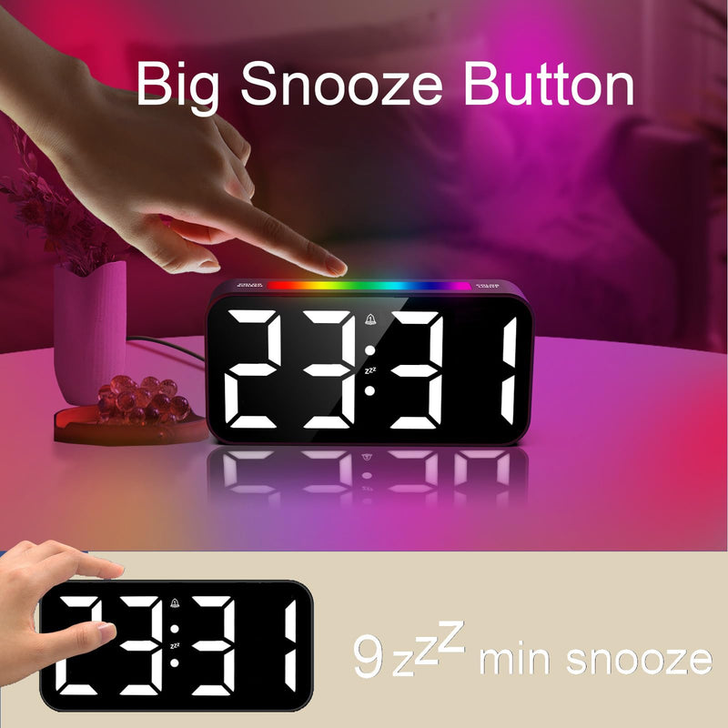 Loud Alarm Clocks for Bedrooms Heavy Sleepers, Plug-in Digital Bedside Clock with Night Light, Large Display, Dual Alarm, Snooze, Dimmable for Kids Teens Boys Girls Rgb