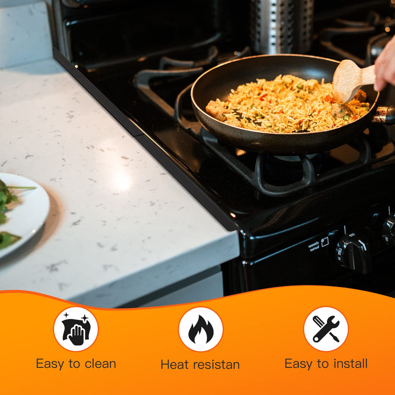 Stainless Steel Stove Gap Covers,Stove Gap Filler, Range Trim Kit, Stove Gap Guards, Heat Resistant and Easy to Clean, Easy retractable Length 13.8" to 27.5", Width 0.79",Black(2PCS) 27.5 inch Black