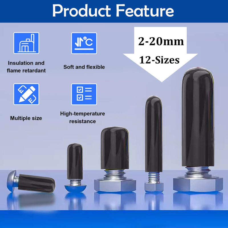 Tnisesm 158Pcs Rubber End Caps Black Round Vinyl End Caps Bolt Screw Covers Caps Rubber Thread Protector Caps Cover in 2/25" to 4/5"