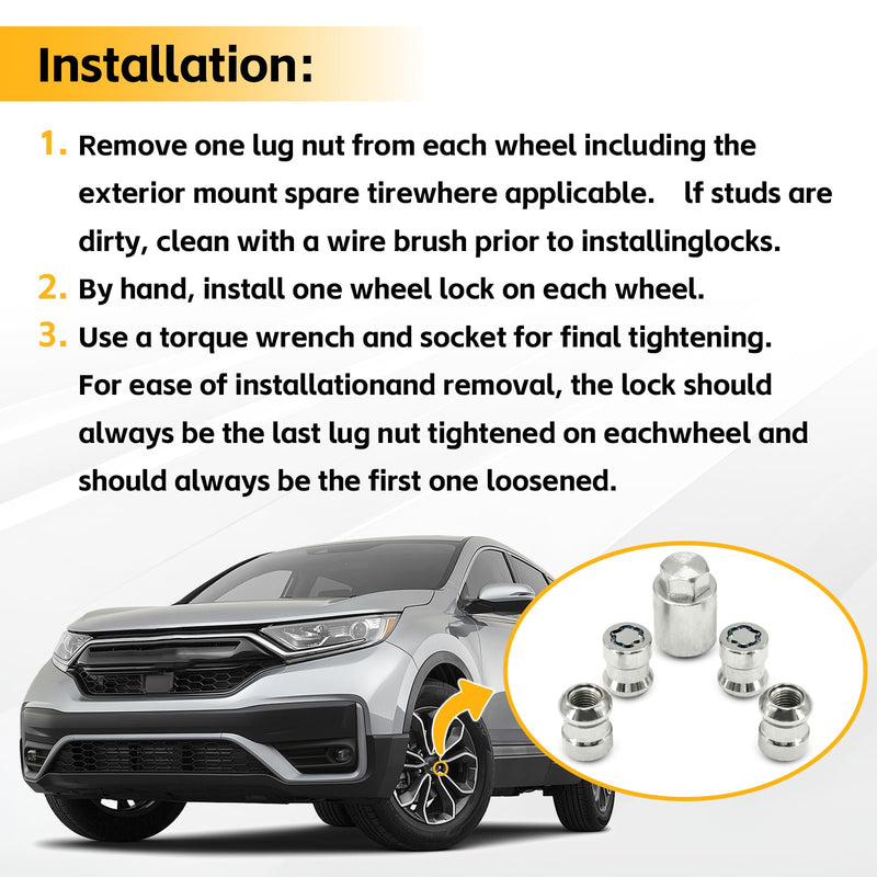 Wheel Lock Lug Nut Set Fit for Honda CR-V 2007-2025 Civic 2016 Accord 2008-2012 Alloy Wheel Lock 4Pcs Replace# 08W42-SCV-101,08W42-SCV-102,08W42-SCV-100, PREO-CV3-066, PREO-HRV-045, PREO-INS-055