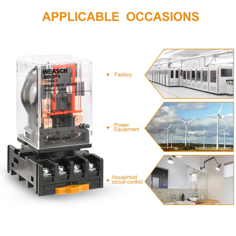 2Pcs Power Relay MK2P-I, AC 110V Coil, DPDT, 8 Pin, with Plug-in Terminal Socket Base PF083A (2) 2