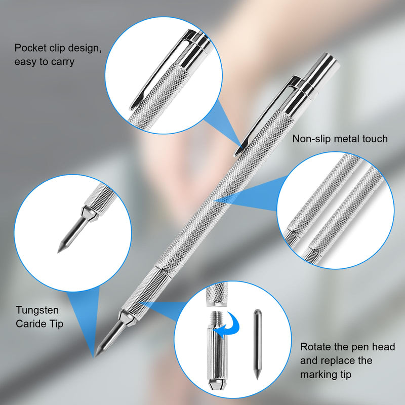 GUTIMORE 2 Pack Tungsten Carbide Scriber with Magnet, with Extra 20 Replacement Marking Tip,Scribe Tool,Etching Engraving Pen for Glass/Ceramics/Metal Sheet S-pen