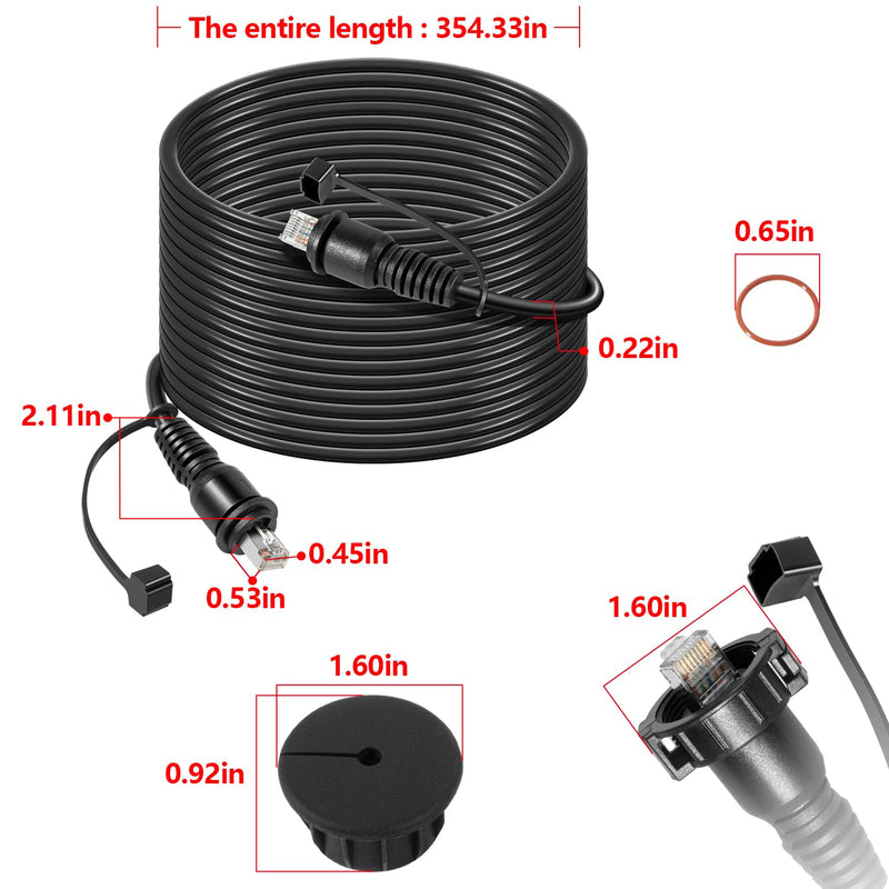 30 Foot Marine Network Cable for Garmin GPSMAP, Fish Finder, Radar, GMR, GMS 10 - RJ45 Male to Male Ethernet Cable for Garmin Navigation,ECHOMAP UHD/Ultra,GCV,GSD, 30FT Trolling Motor Extension Cable